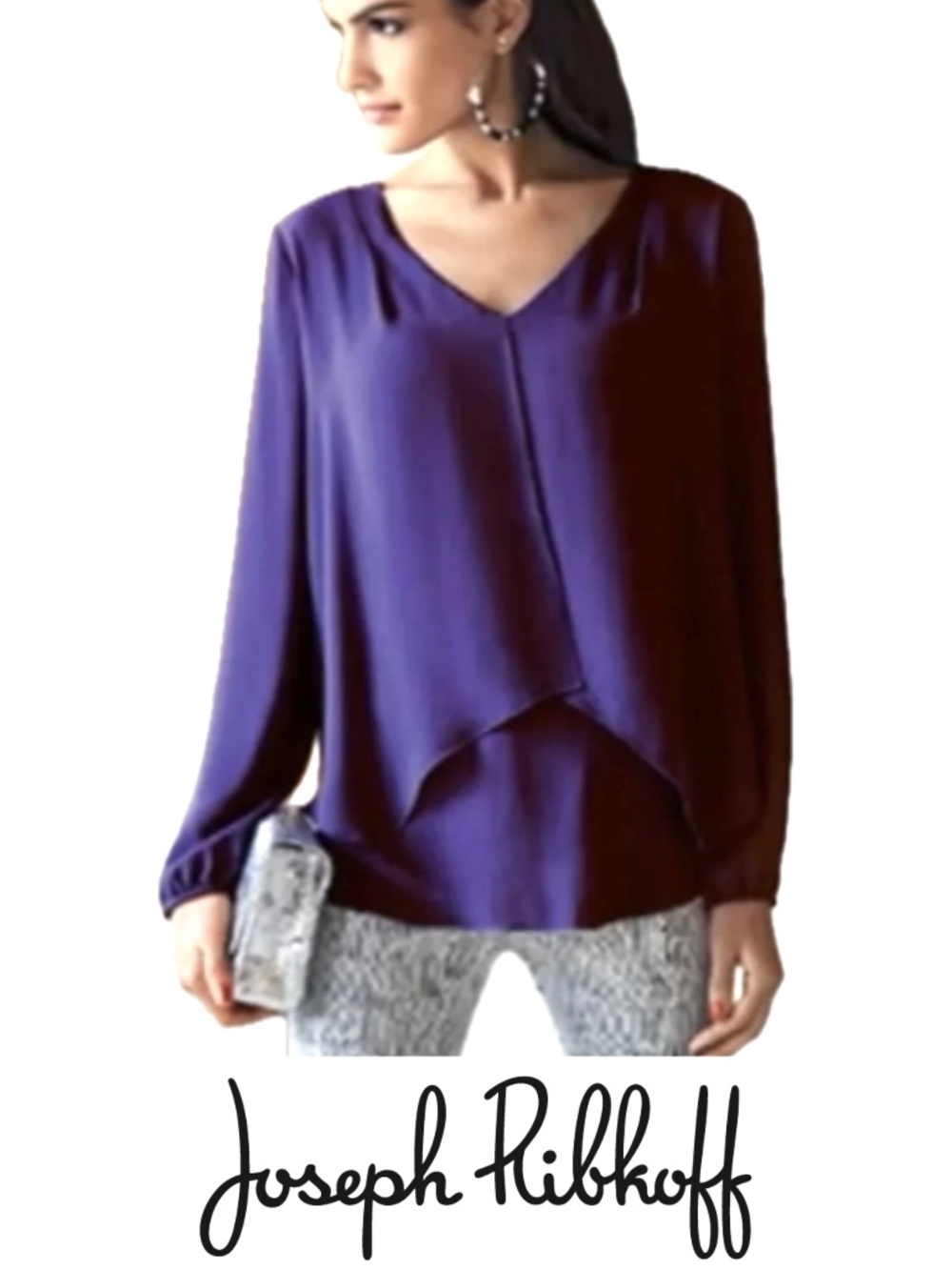 LikeNew Joseph Ribkoff Purple Passion V-Neck Layered Long Sleeve Blouse Size 12